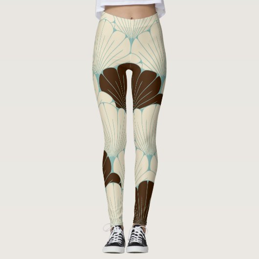 Leggings Carreau de feuillage bleu de style japonais (Devant)