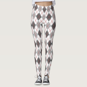 Leggings Carreaux Argyle Rouge Gris Argent