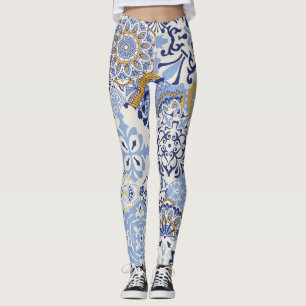 Leggings Carreaux azulejos colorés : motif dessiné à la mai