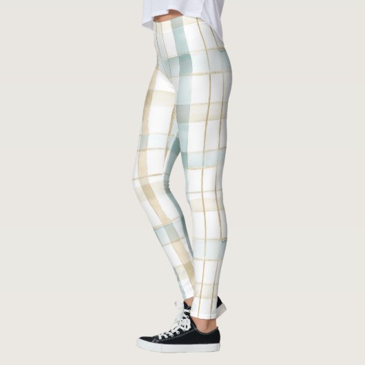 Leggings Carreaux Bleu Crème Blanc (Gauche)