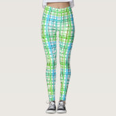 Leggings Carreaux bleu néon vert (Devant)