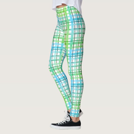 Leggings Carreaux bleu néon vert (Gauche)
