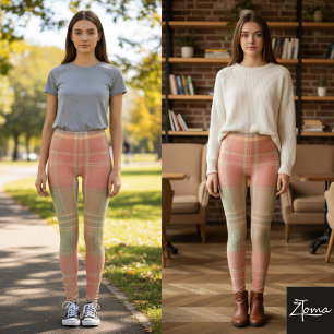Leggings Carreaux Corail & Sauge