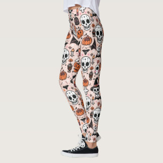 Leggings Carreaux de thème Halloween rose éffrayant