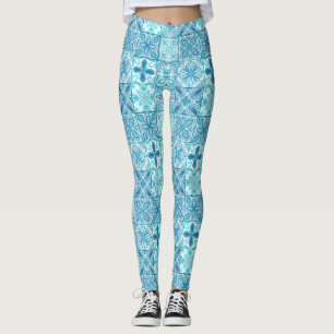 Leggings Carreaux décorés en bleu et blanc