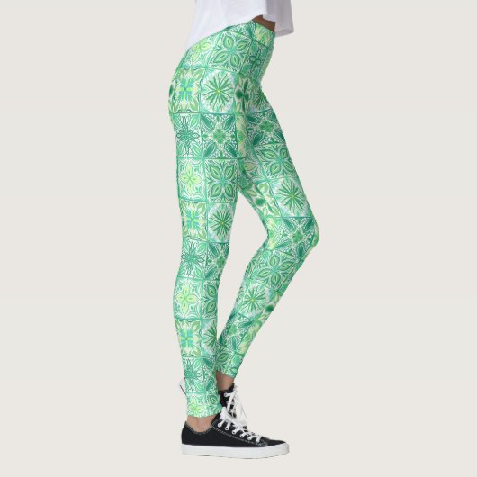 Leggings Carreaux décorés en vert et blanc (Droite)