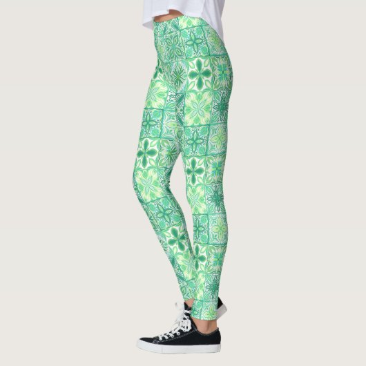Leggings Carreaux décorés en vert et blanc (Gauche)