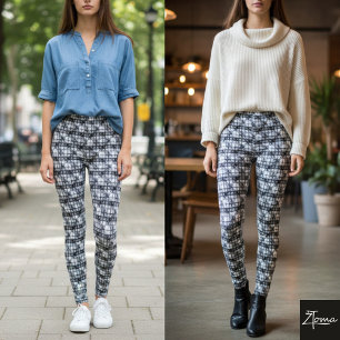 Leggings Carreaux diagonaux monochromes gris tissage fin