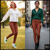 Leggings Carreaux diagonaux rouges et verts à petite échell