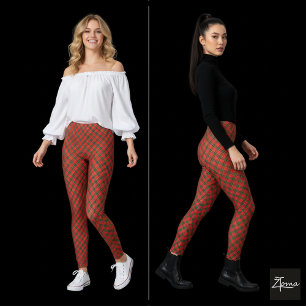 Leggings Carreaux diagonaux rouges et verts avec distorsion