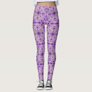 Leggings Carreaux floraux en violet et coton bonbon rose
