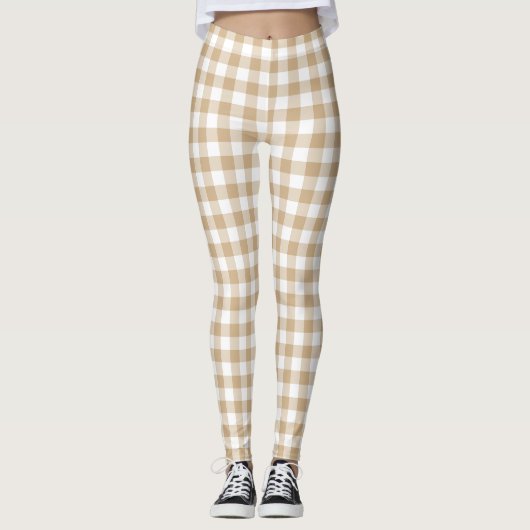 Leggings Carreaux Gingham Beige Blanc (Devant)
