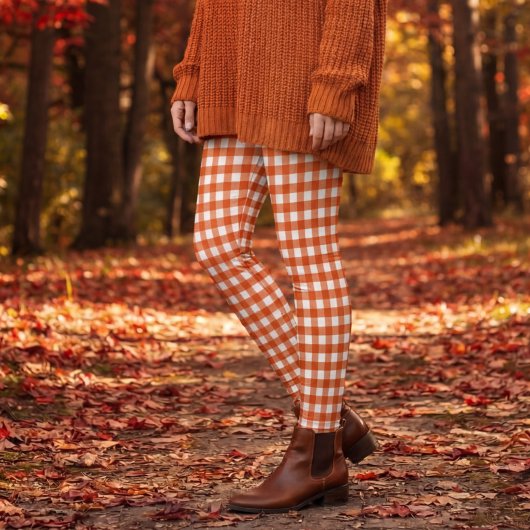 Leggings Carreaux Gingham Orange et Blanc
