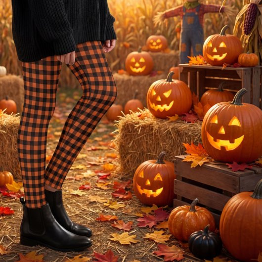 Leggings Carreaux Gingham Orange et Noir