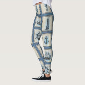 Leggings Carreaux marins | Blue Lighthouse Ancre Ship Wheel (Gauche)