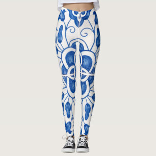 Leggings Carreaux portugais Azulejo Motif Yoga Pants Bleu