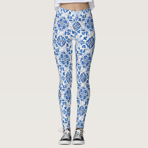 Leggings Carreaux portugais Azulejo Motif Yoga Pants Bleu
