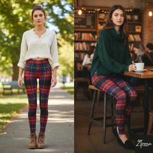 Leggings Carreaux Rouge Foncé Tartan Traditionnel Carré