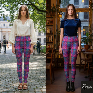 Leggings Carreaux Tartan Rose Violet Sarcelle Néon