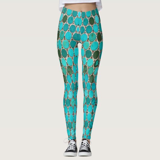 Leggings Carreaux turquoise mosaïque ovale (Devant)