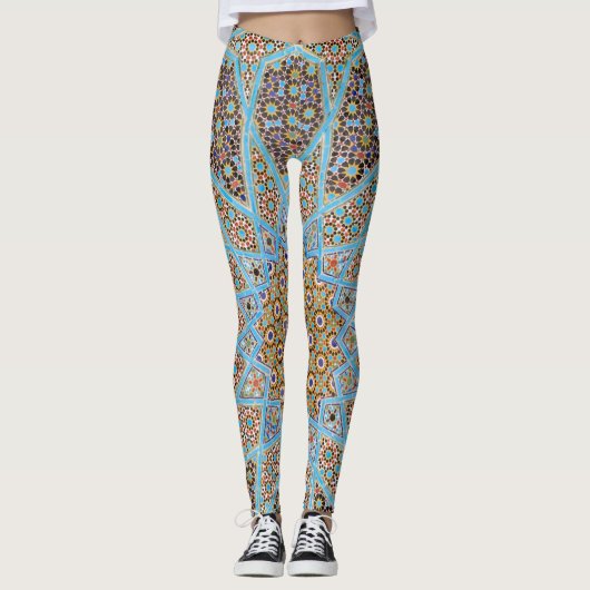 Leggings Carrelage bleu mosaïque Paisley (Devant)