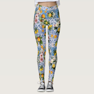 Leggings Carrelage de style sicilien avec fleurs et citron