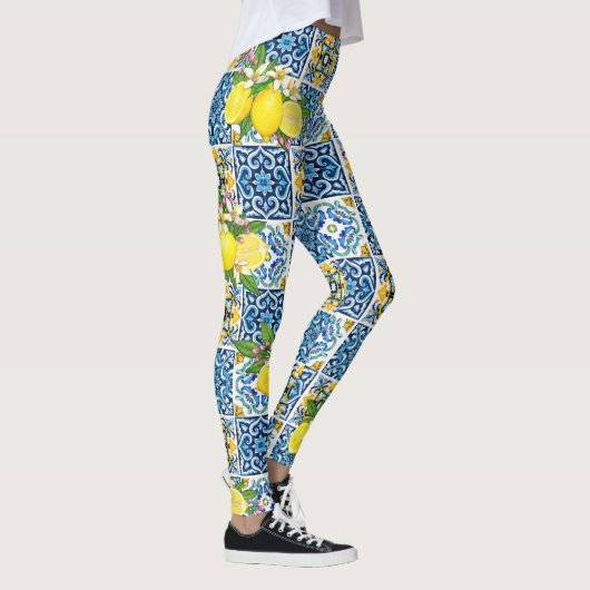 Leggings Carrelage méditerranéen clair Sicilien Citrus Lemo (Droite)