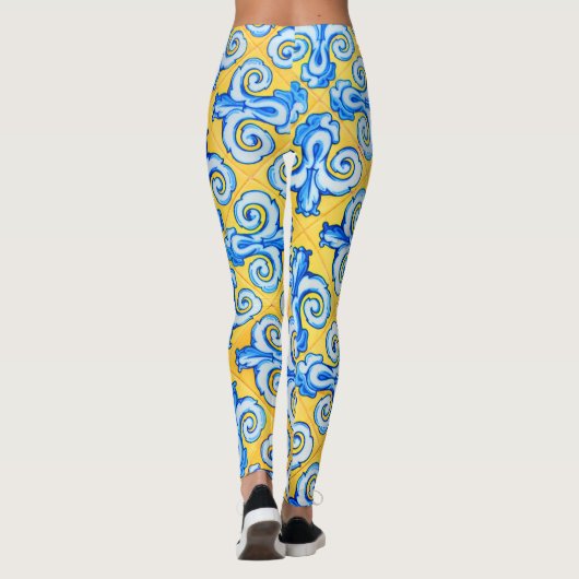 Leggings Carrelage méditerranéen jaune et bleu (Dos)