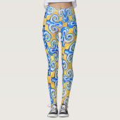 Leggings Carrelage méditerranéen jaune et bleu (Devant)