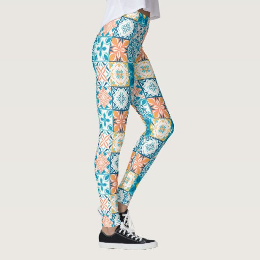 Leggings Carrelage orange et bleu (Droite)