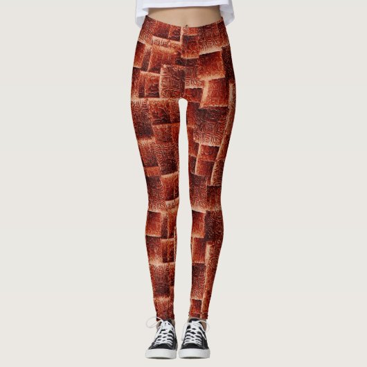 Leggings Carrés avec texture murale rouge foncé et clair (Devant)