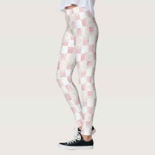 Leggings Carrés blancs rose chic