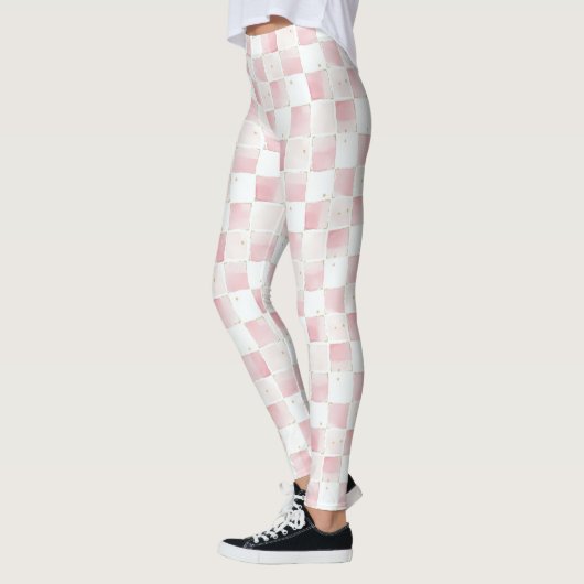Leggings Carrés blancs rose chic (Gauche)