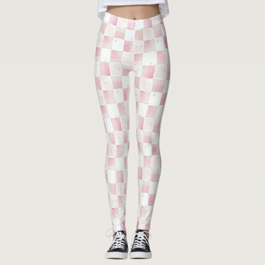 Leggings Carrés blancs rose chic (Devant)