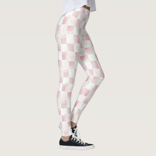 Leggings Carrés blancs rose chic (Droite)