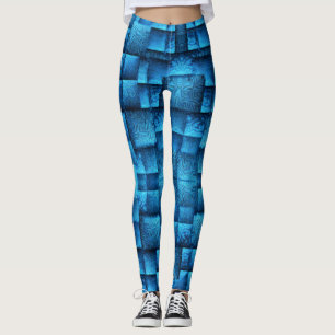 Leggings Carrés bleu vif avec dessins tribaux abstraits