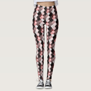 Leggings carrés de tissu en mosaïque vintage rose et noir