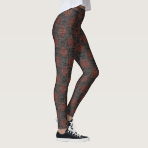 Leggings Carrés ou échecs rougeois brun et noir inclinés