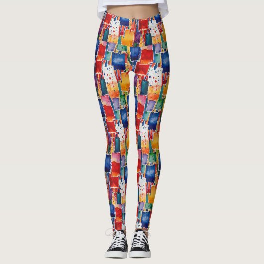 Leggings Carrés peints Abstraits colorés (Devant)