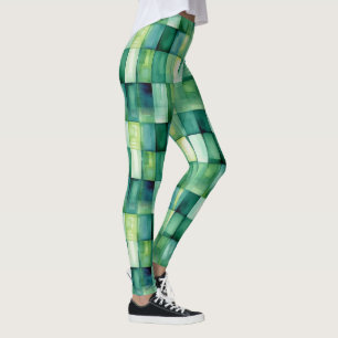 Leggings Carrés peints en vert