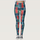 Leggings Carrés rouges bleus verts de Noël (Devant)