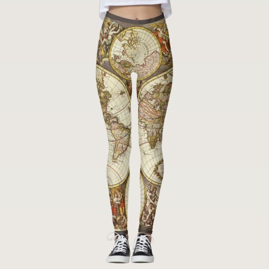 Leggings Carte ancienne du monde par Frederick de Wit, vers (Devant)