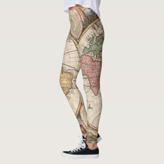 Leggings Carte antique du monde dans deux hémisphères (Gauche)