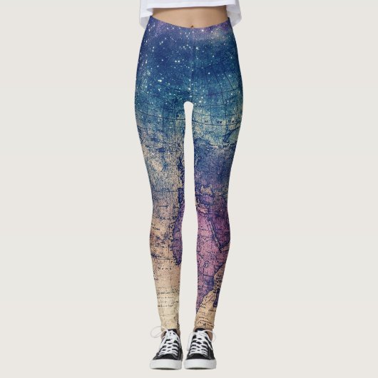 Leggings Carte céleste vintage gothique violet (Devant)