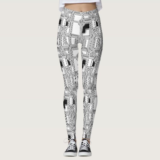 Leggings Carte de circuit noir et blanc (Devant)