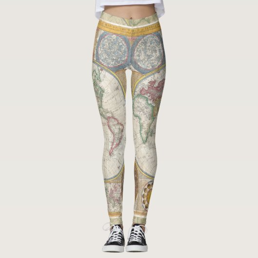 Leggings Carte de voyage du monde Antique Vintage (Devant)