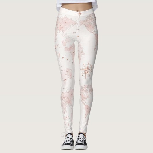 Leggings Carte du monde rose (Devant)