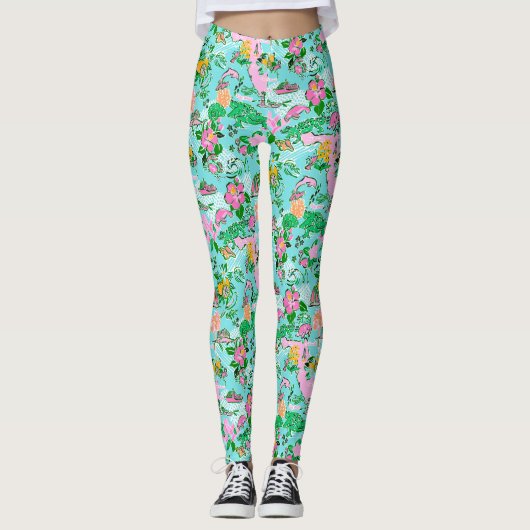 Leggings Carte Floride Preppy Palm Beach Motif Imprimer (Devant)