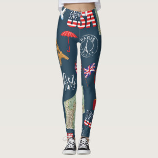 Leggings Carte marine moderne unique bleu Paris Londres Éta