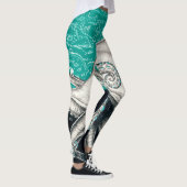 Leggings Carte Vintage Turquoise Octopus blanc (Droite)